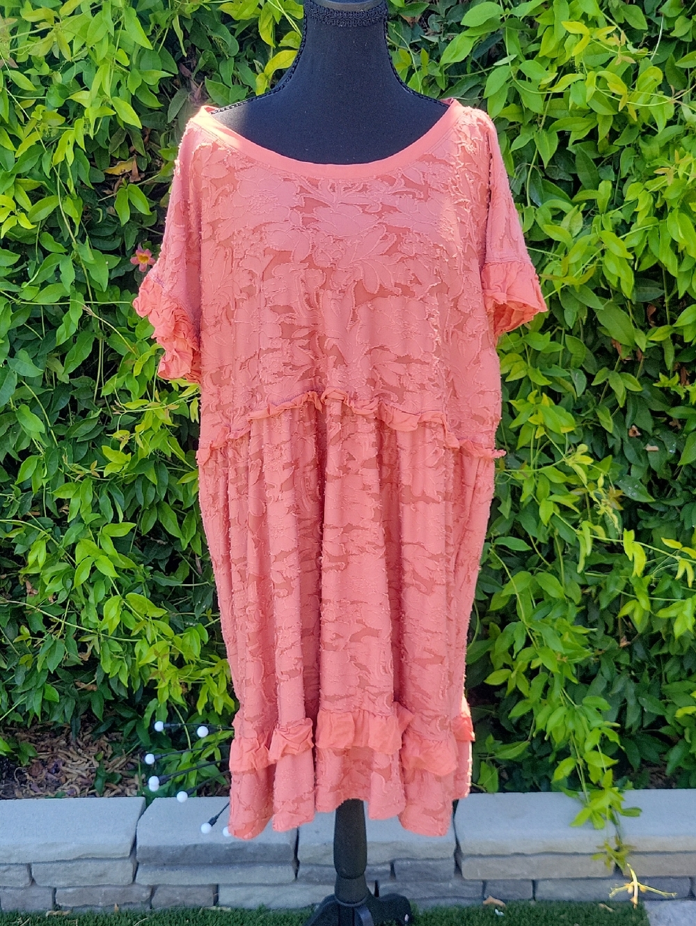 Anthropologie Pink/Rose Lace Ruffle Open Back Mini Dress XL